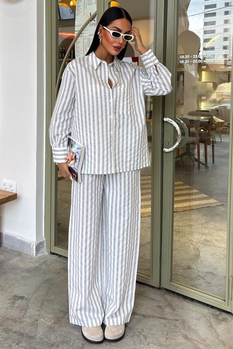 Casual Striped Suit with Pocket Detail 10172