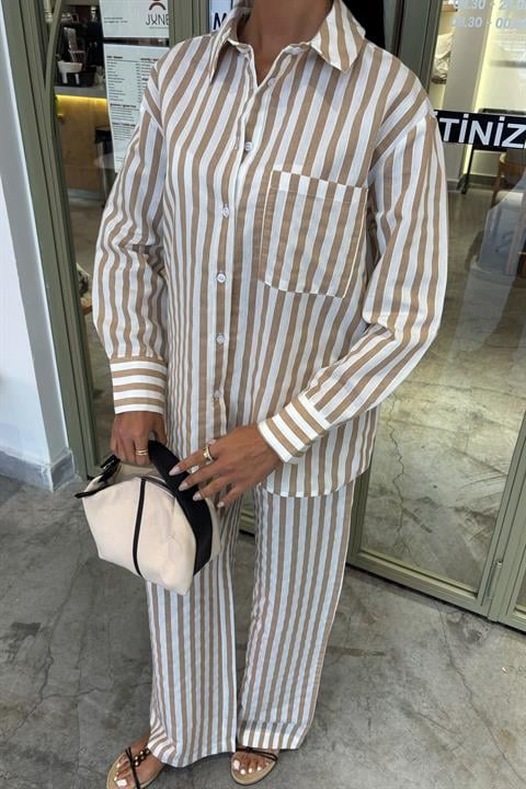 Casual Striped Suit with Pocket Detail 10172