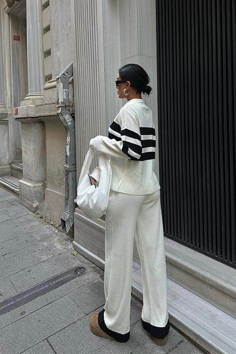Cerly Striped Knitwear Trousers Sweater Set 9977