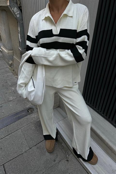 Cerly Striped Knitwear Trousers Sweater Set 9977