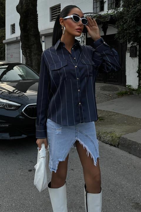 Chanel Satin Premium Striped Shirt 3411