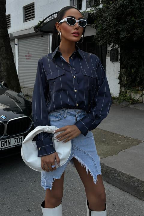 Chanel Satin Premium Striped Shirt 3411