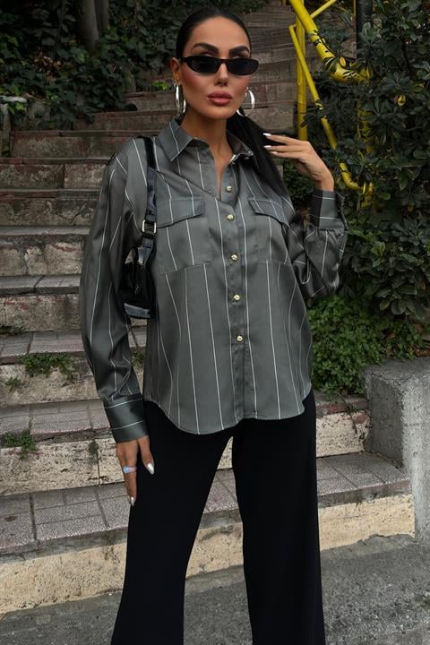 Chanel Satin Premium Striped Shirt 3411