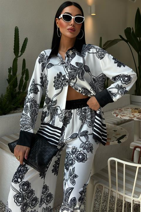 Floral Patterned Waterway Detail Two Piece Suit 10006