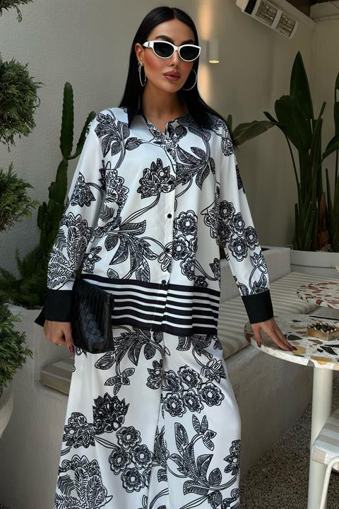Floral Patterned Waterway Detail Two Piece Suit 10006