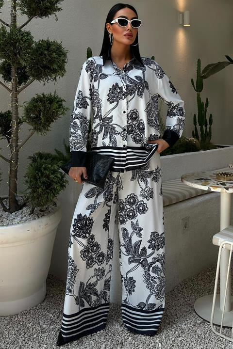 Floral Patterned Waterway Detail Two Piece Suit 10006