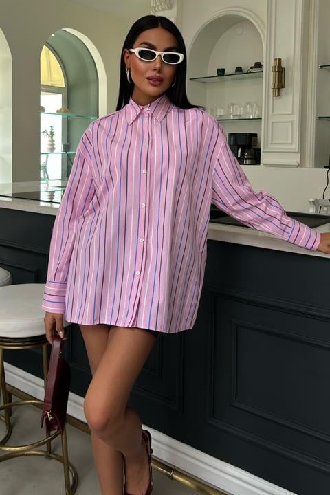 Striped Pink Poplin Shirt 3451