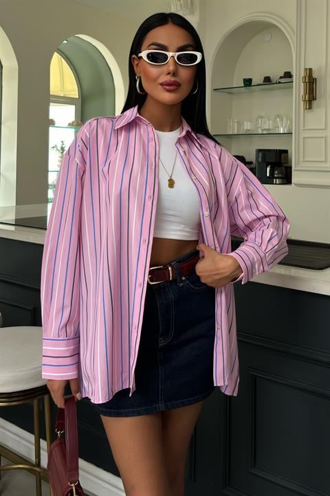 Striped Pink Poplin Shirt 3451