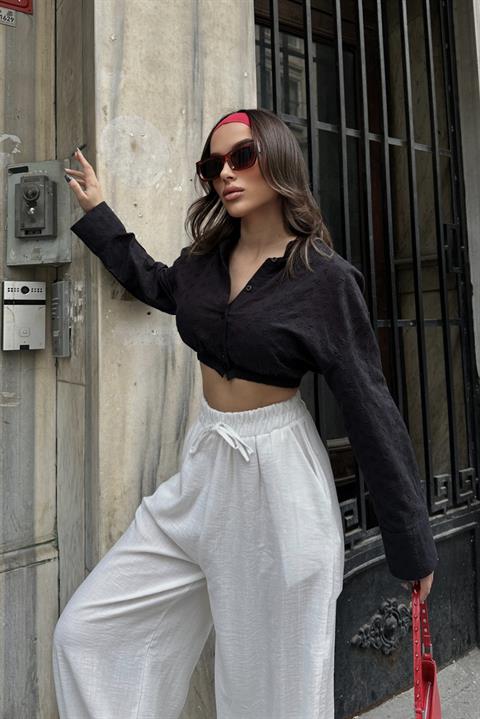 Coline Scalloped Crop Shirt 3254-08