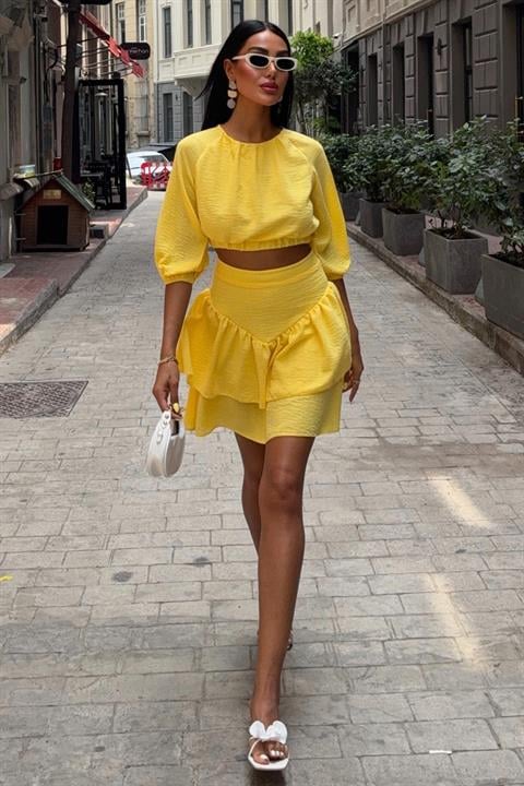 Crop Blouse and Layered Skirt Set 10207