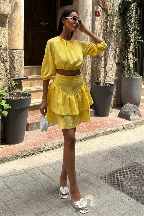 Crop Blouse and Layered Skirt Set 10207