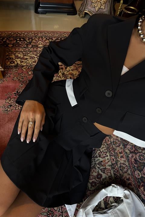 Crop Jacket and Pleated Skirt Garnish Suit 10111