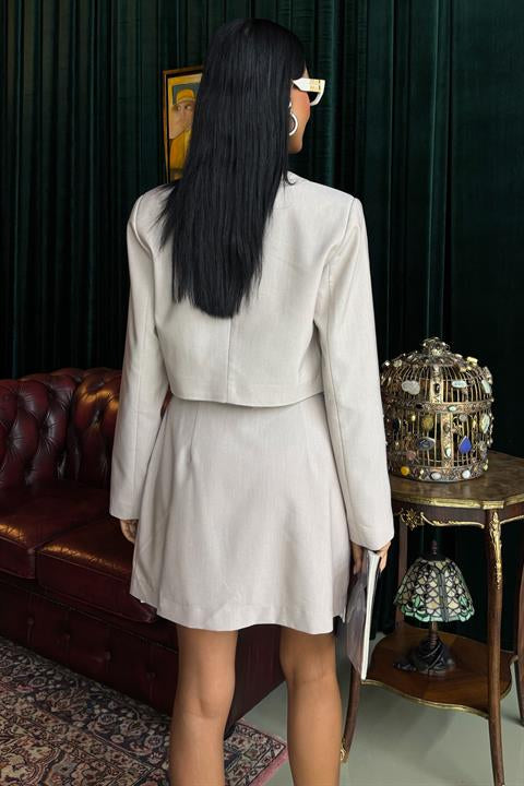 Crop Jacket and Pleated Skirt Garnish Suit 10111