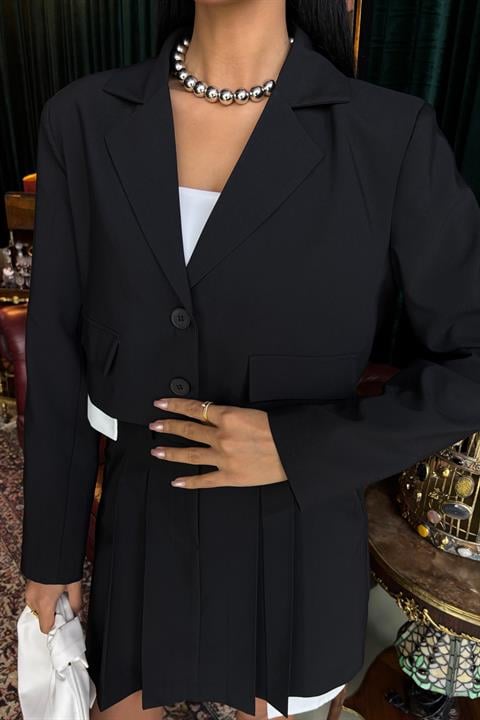 Crop Jacket and Pleated Skirt Garnish Suit 10111