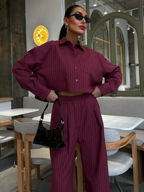 Crop Shirt Striped Suit 10080
