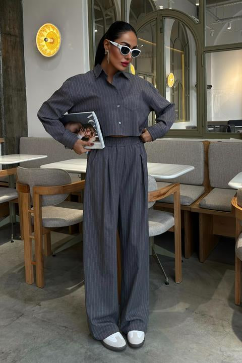 Crop Shirt Striped Suit 10080
