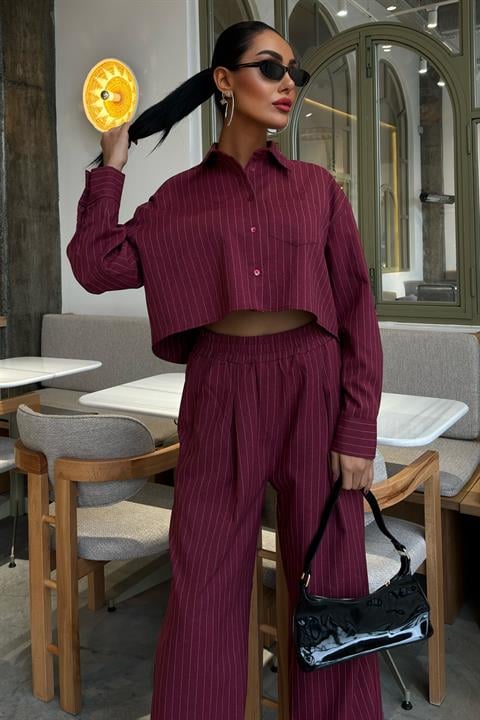 Crop Shirt Striped Suit 10080