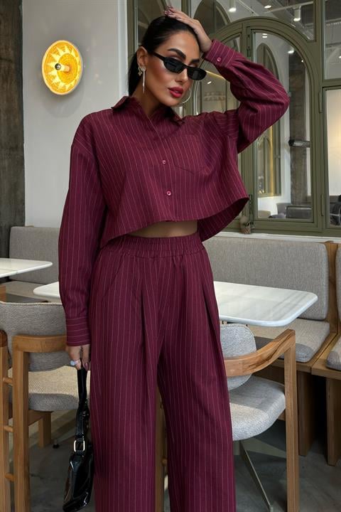 Crop Shirt Striped Suit 10080
