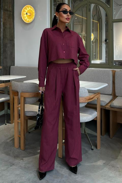 Crop Shirt Striped Suit 10080