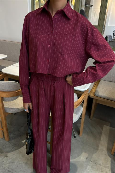 Crop Shirt Striped Suit 10080
