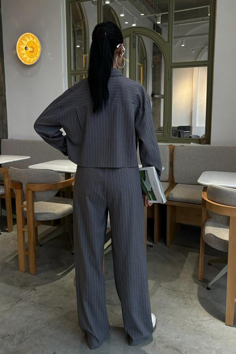 Crop Shirt Striped Suit 10080