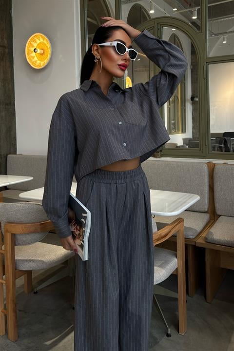 Crop Shirt Striped Suit 10080