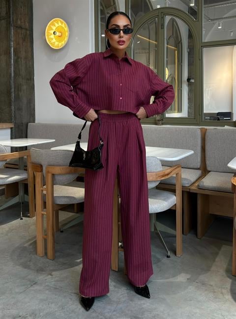 Crop Shirt Striped Suit 10080