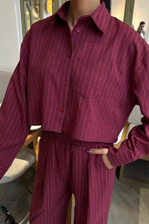 Crop Shirt Striped Suit 10080