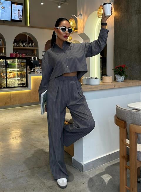 Crop Shirt Striped Suit 10080