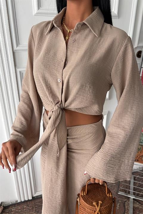 Crop Shirt and Pleated Skirt Design Suit 10195