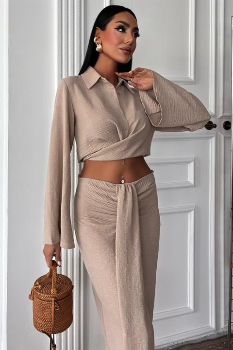 Crop Shirt and Pleated Skirt Design Suit 10195