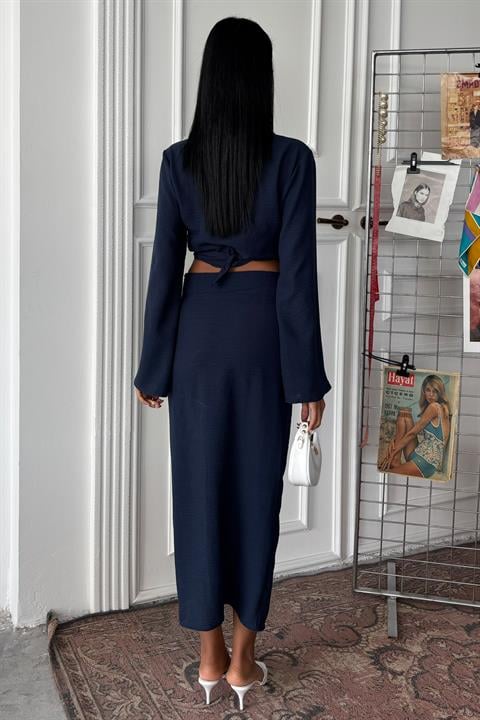 Crop Shirt and Pleated Skirt Design Suit 10195