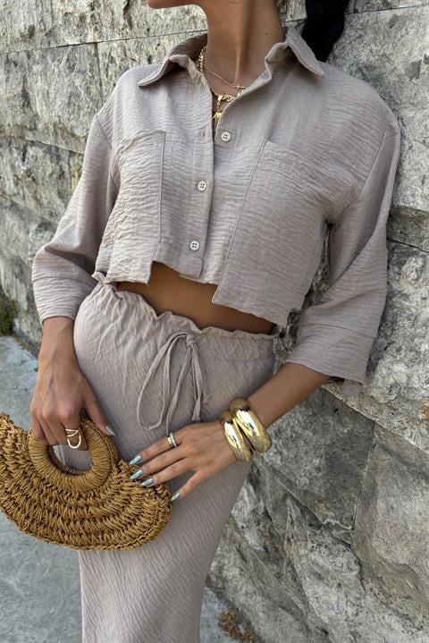 Crop Shirt and Pleated Skirt Design Suit 10201