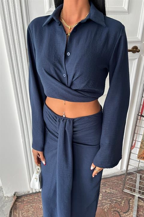 Crop Shirt and Pleated Skirt Design Suit 10195