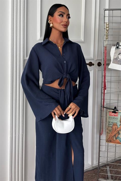 Crop Shirt and Pleated Skirt Design Suit 10195