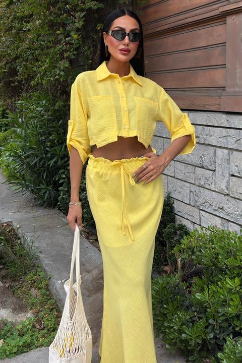 Crop Shirt and Pleated Skirt Design Suit 10201