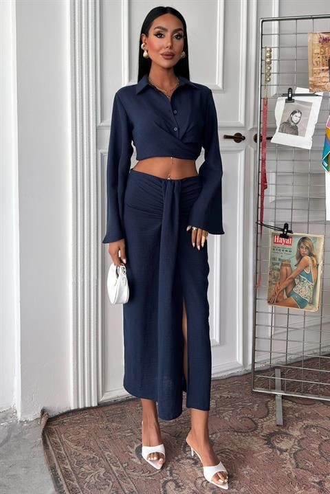 Crop Shirt and Pleated Skirt Design Suit 10195