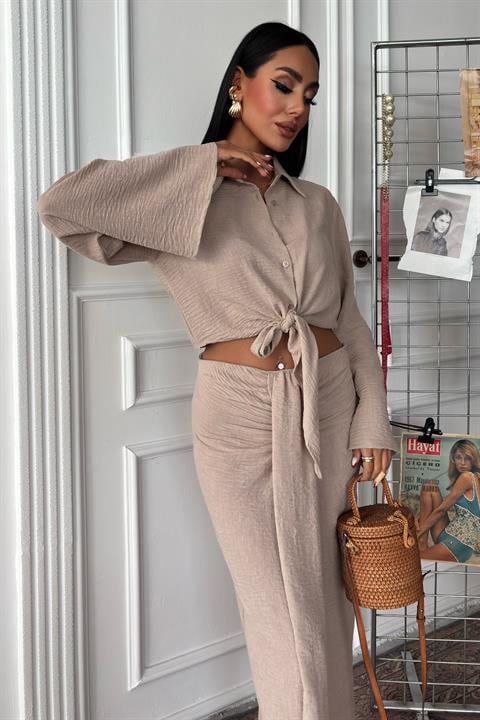 Crop Shirt and Pleated Skirt Design Suit 10195