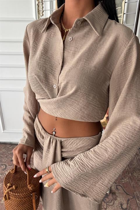 Crop Shirt and Pleated Skirt Design Suit 10195