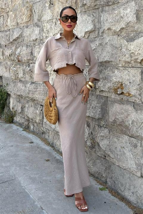 Crop Shirt and Pleated Skirt Design Suit 10201