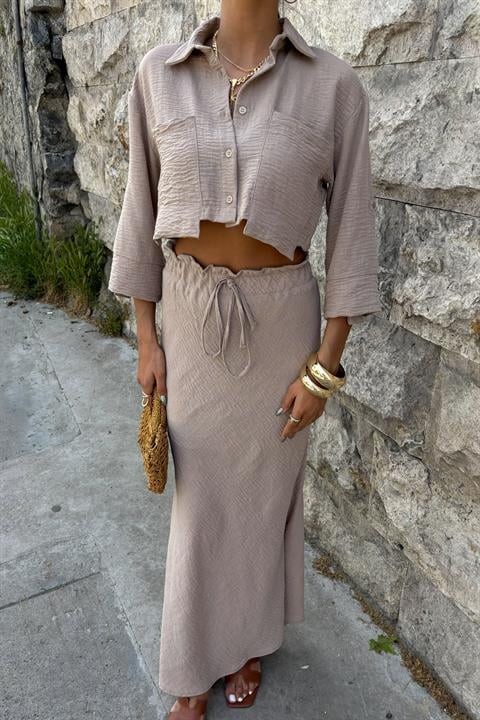 Crop Shirt and Pleated Skirt Design Suit 10201