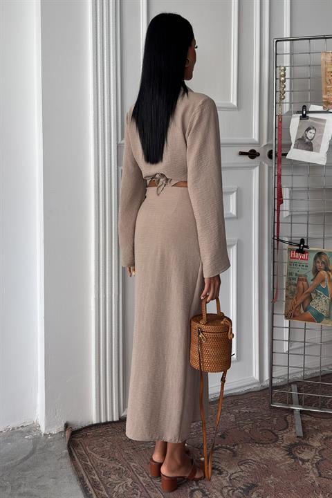 Crop Shirt and Pleated Skirt Design Suit 10195