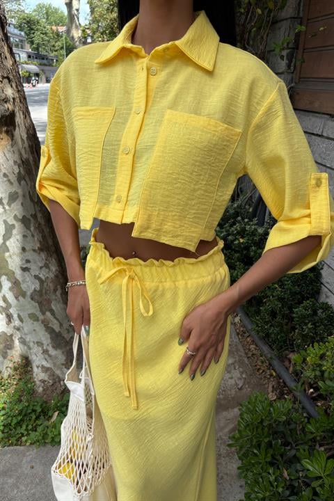 Crop Shirt and Pleated Skirt Design Suit 10201