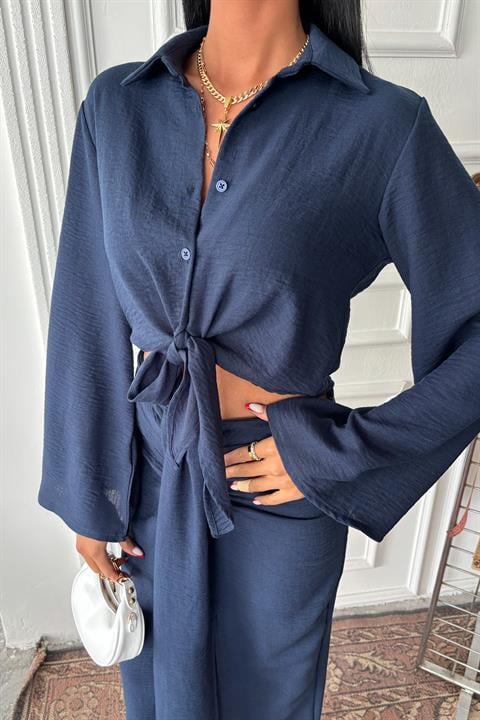 Crop Shirt and Pleated Skirt Design Suit 10195