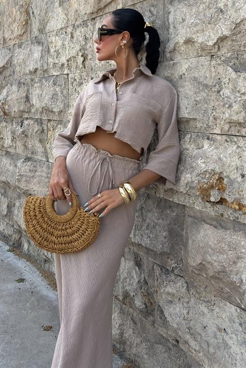 Crop Shirt and Pleated Skirt Design Suit 10201