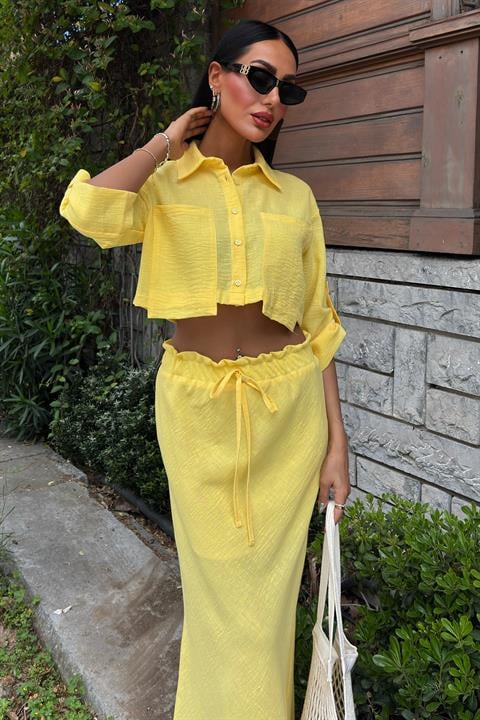 Crop Shirt and Pleated Skirt Design Suit 10201