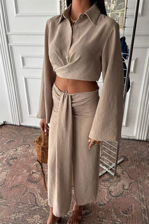 Crop Shirt and Pleated Skirt Design Suit 10195