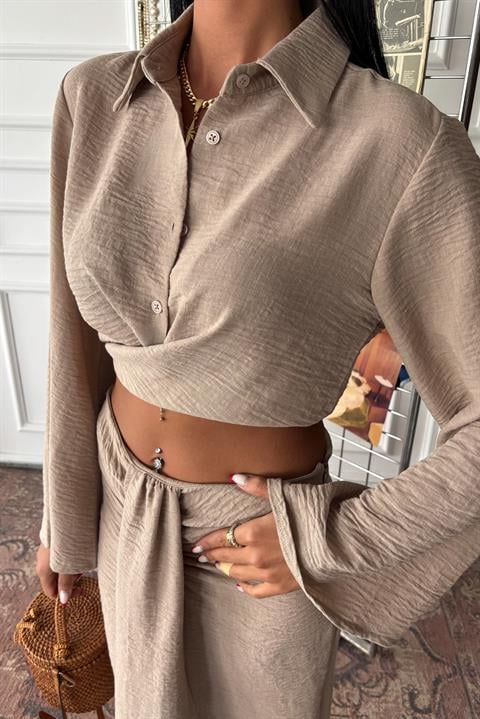 Crop Shirt and Pleated Skirt Design Suit 10195