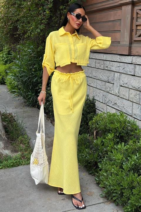 Crop Shirt and Pleated Skirt Design Suit 10201