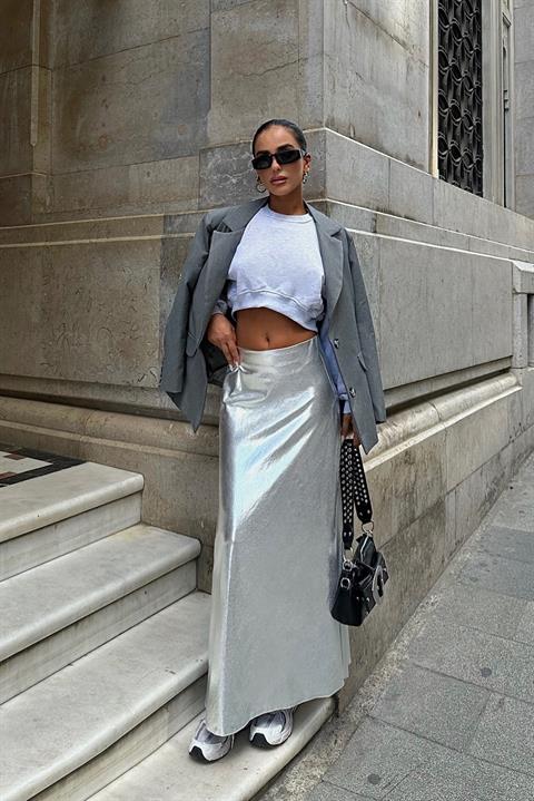 Daily Silver Lacquer Skirt 4042